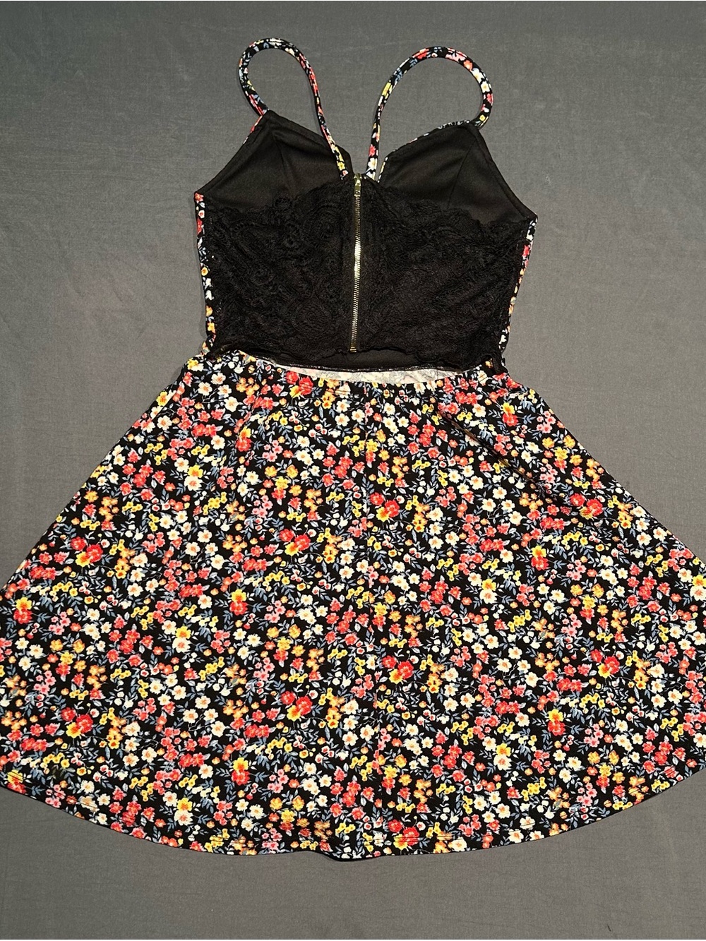No Boundaries Womens Floral Cami Lace Back Mini Dress - Picture 5 of 7
